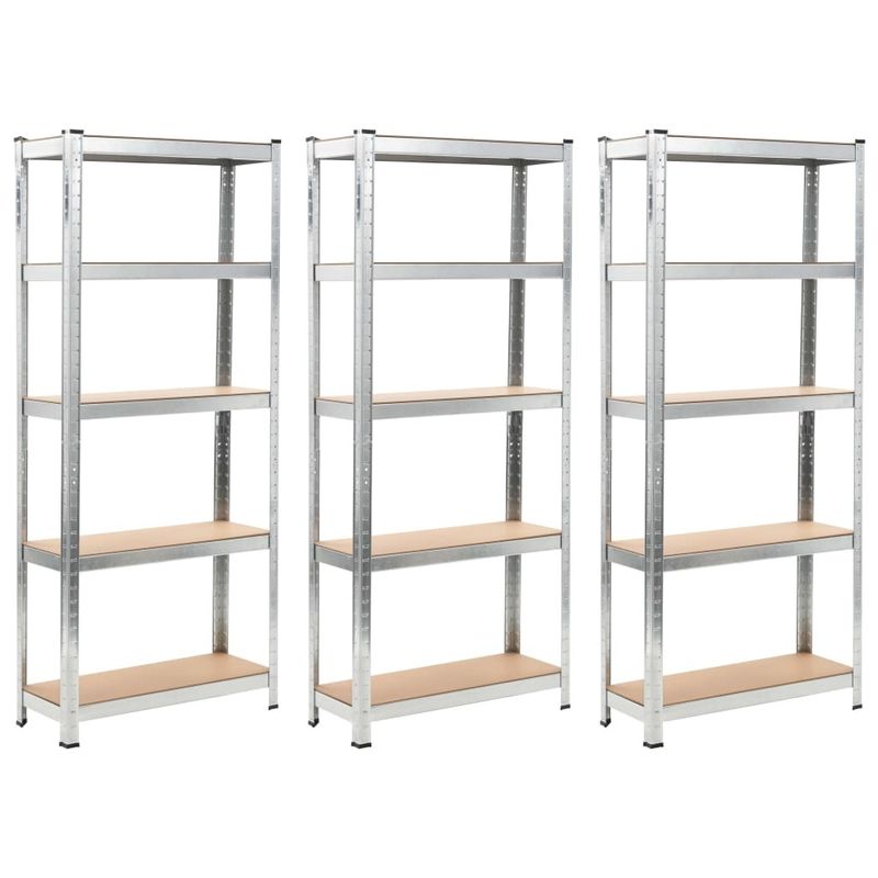 5-Layer Shelves 3 pcs Silver Steel&Engineered Wood_voghion.com