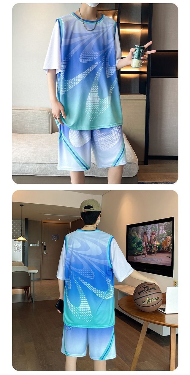 Summer New Quick-Dry Ice Silk Short Sleeve Sports Set Vest Shorts Casual Running Cool Student Basketball Wear_voghion.com