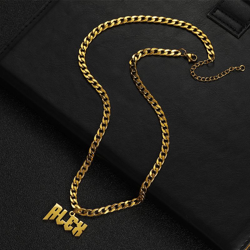 Nuovi arrivi 2025 Collana con nome personalizzato, ciondolo color oro, in acciaio inossidabile personalizzato, catena spessa da 5 mm, gioielli per regali da uomo_voghion.com