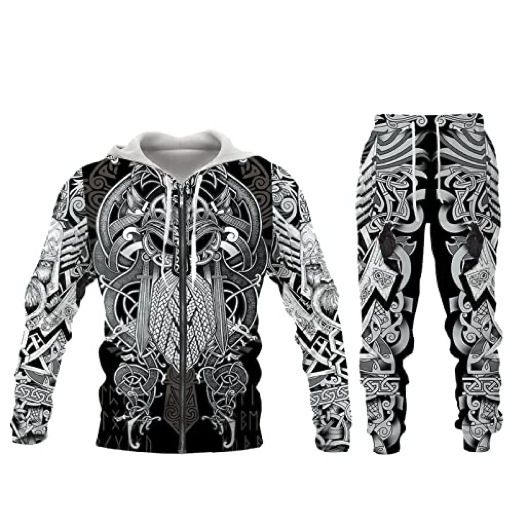 2022 New 3D Printed Men's Large Long Sleeve Hoodie Set Trendy Sweater+Pants_voghion.com