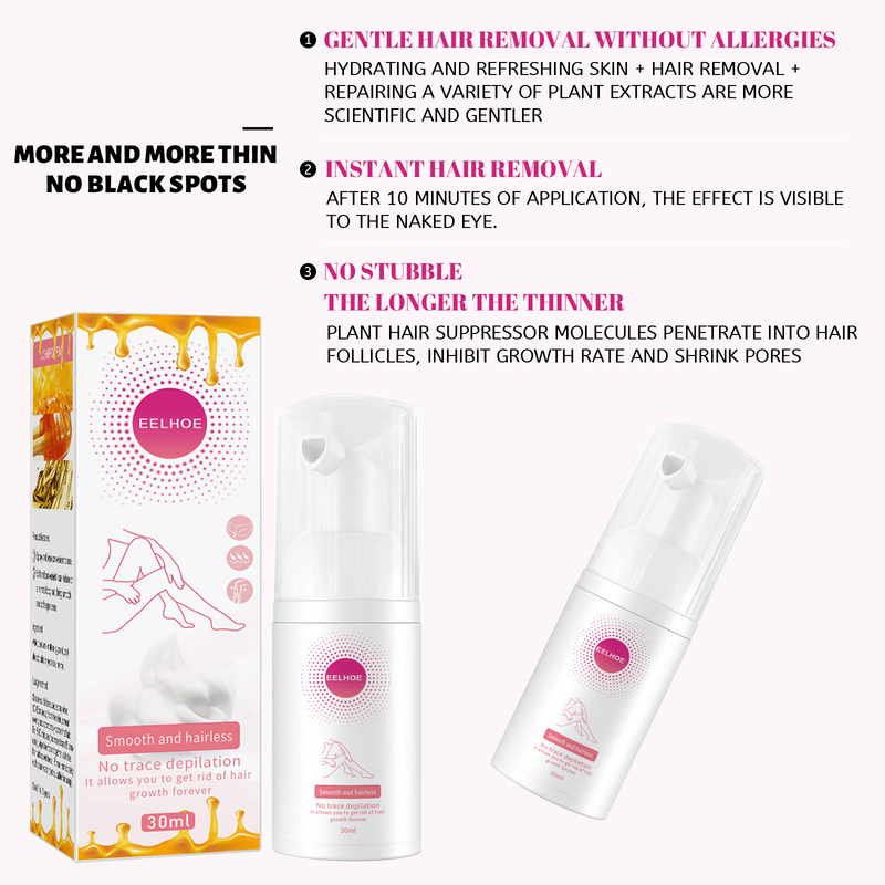 EELHOE mousse al miele spray per la rimozione dei peli delle ascelle e delle gambe, schiuma idratante delicata sulla pelle e non irritante_voghion.com