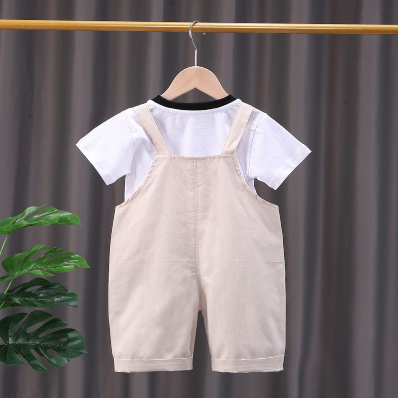 Conjunto de dos piezas de pantalones con banda trasera coreana para bebé de un año de edad, de manga corta y cara sonriente, para verano de 2024_voghion.com