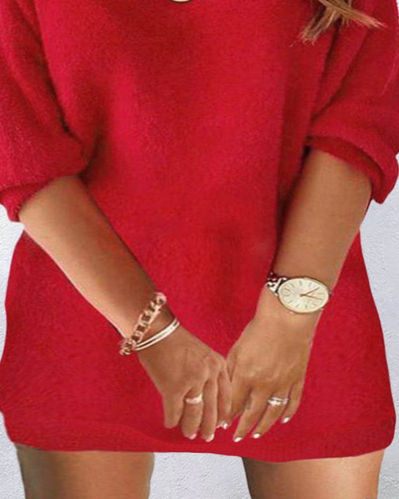 Damenbekleidung, langärmeliges Oberteil, modisches, einfarbiges Plüschkleid_voghion.com