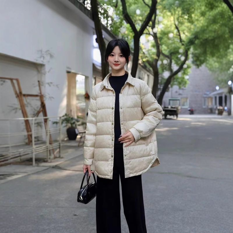 Vinter Ny koreansk mote kort jakke dame ensfarget allsidig hvit andedun løs lett kåpe_voghion.com