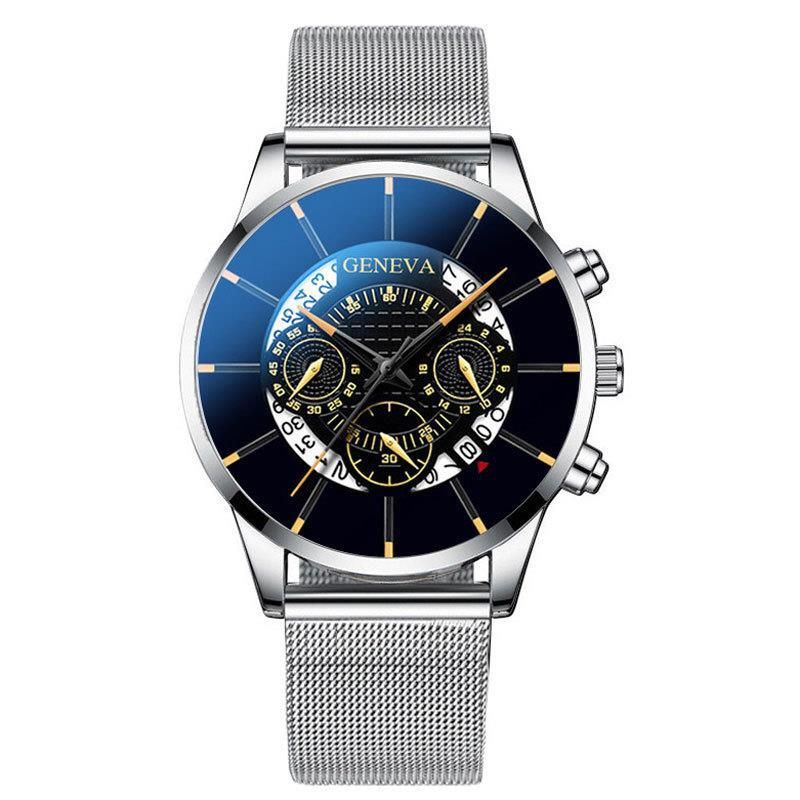 GENEVA Herren-Quarzuhr mit Mesh-Armband, drei Zifferblättern, Kalender, Business-Trend_voghion.com