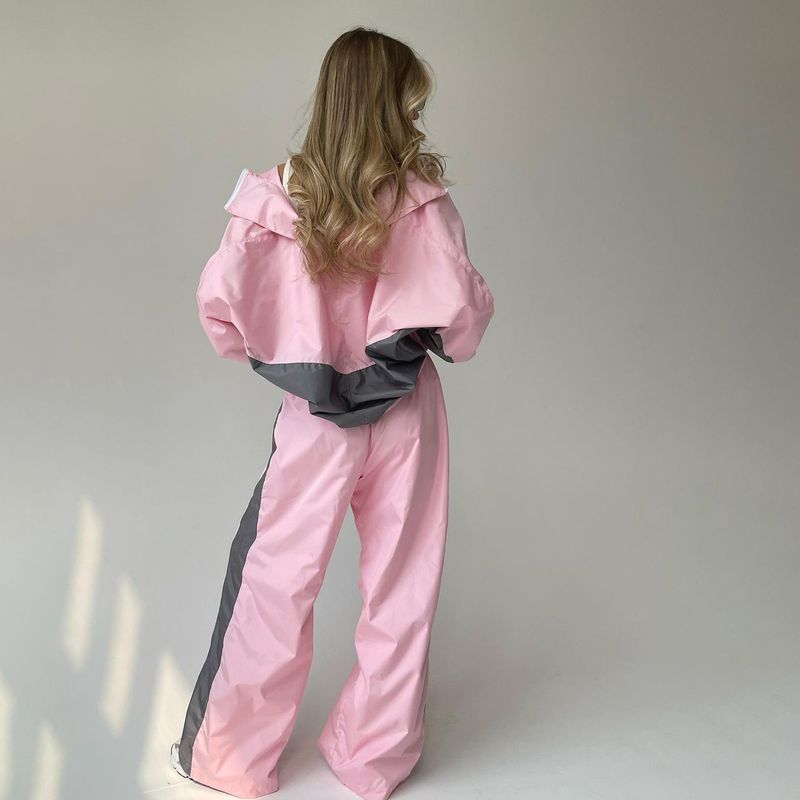Women's Winter Sports Suit Zipper Color-Block Jacket Elastic Waist Floor-Length Pants Two-Piece Set Trendy Style_voghion.com