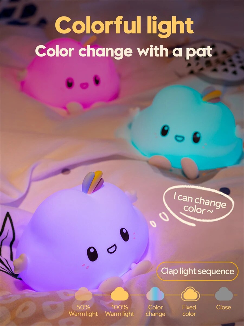 Lampada da notte a stella colorata in silicone con sensore tattile USB ricaricabile Decorazione della stanza Lampada da notte a LED Lampada da comodino per camera da letto Regalo per bambini_voghion.com