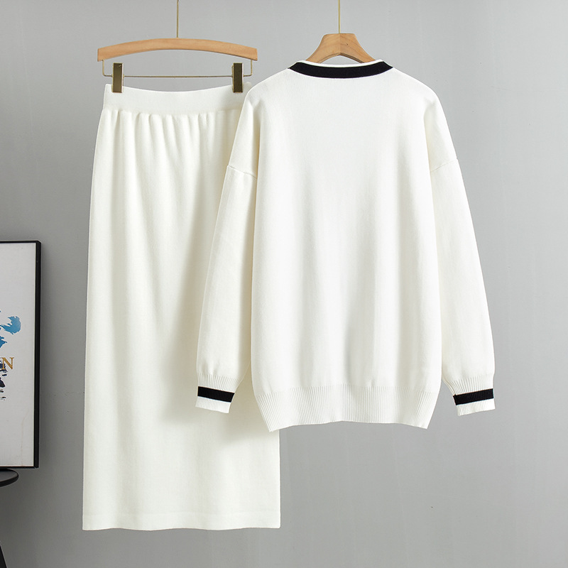 Fashion 2025 Autumn Winter New Loose Sweater And Skirt Casual Knitted Two-Piece Set_voghion.com