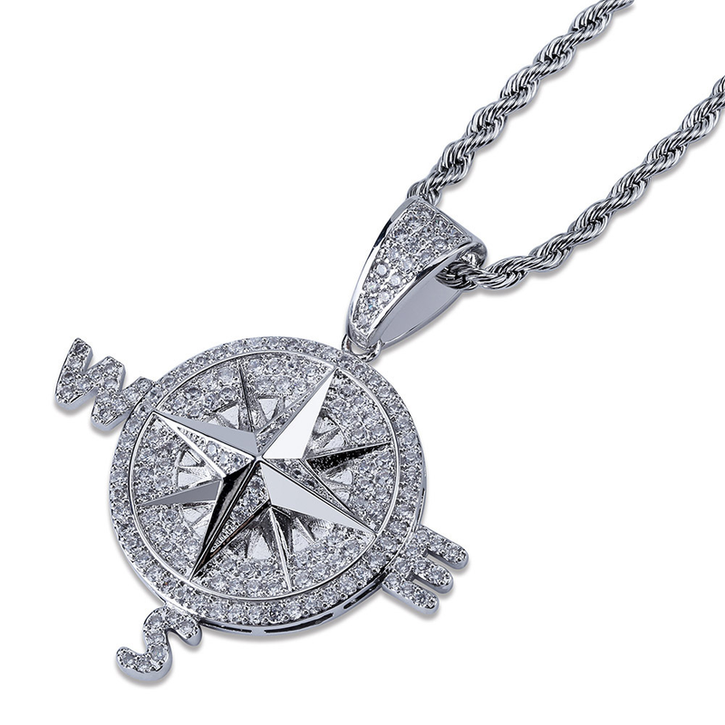 Estilo hip hop bússola estilo pingente personalizado cheio de zircão marca de moda acessórios colar masculino_voghion.com