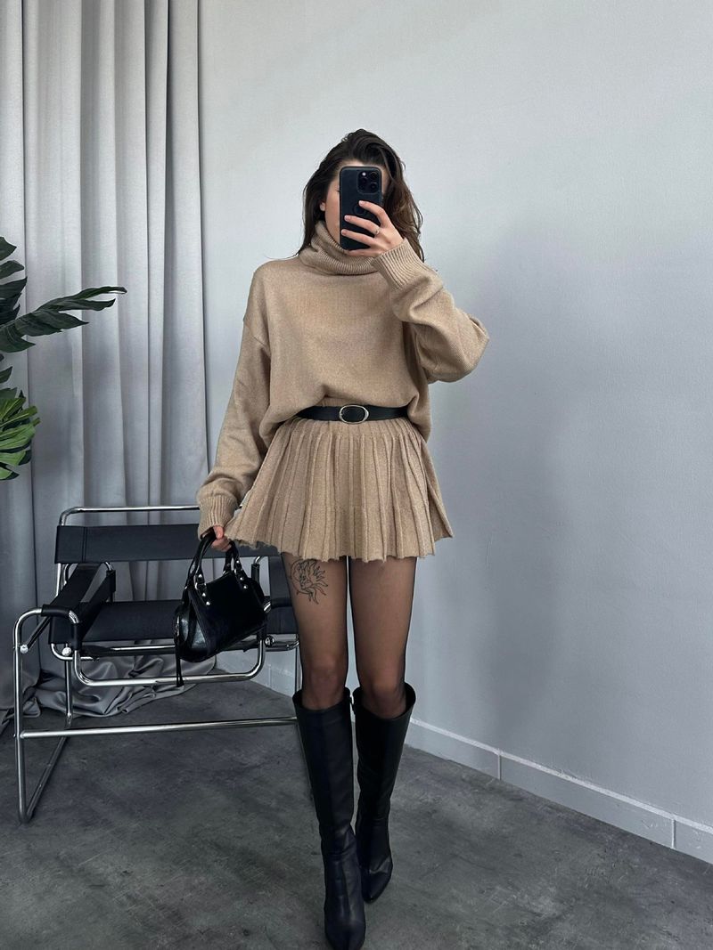 Damenbekleidung Herbst Einfarbig Rundhals Lose Top Einfach Vielseitig Rock Anzug_voghion.com