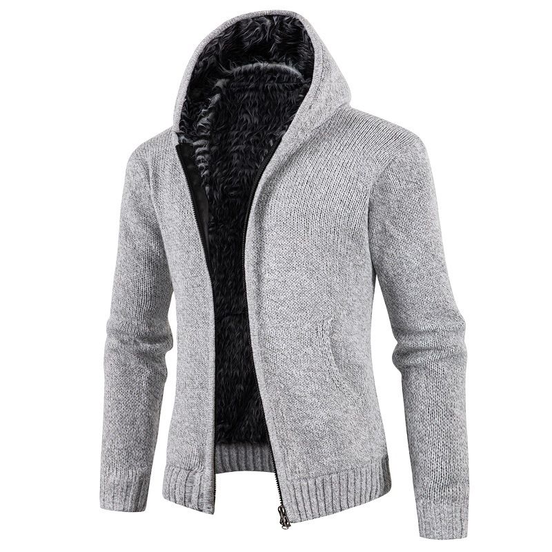 Abbigliamento maschile 2024 Inverno Uomo foderato in pile ispessito con cappuccio maglione cardigan giacca moda sottile maglia cappotto_voghion.com