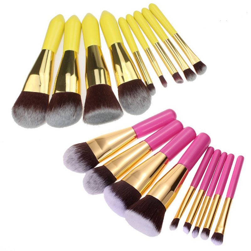 9-teiliges Reise-Make-up-Pinsel-Set, gelb oder rosa, kurzer Griff, Puder, Rouge, Lippenpinsel-Set, Beauty-Make-up-Tools_voghion.com