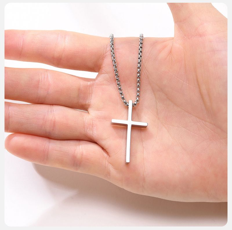 Collane da uomo Vnox, ciondolo a croce semplice a strati in acciaio inossidabile, collana con catena a scatola di corda, semplice collare con preghiera di Gesù_voghion.com