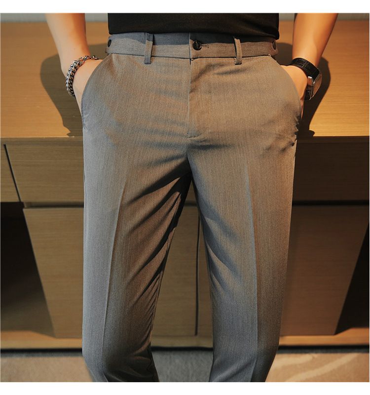 Nova versão coreana calças casuais masculinas verão nove pontos calças cor sólida calças casuais ajuste de cintura calças de qualidade slim-fit_voghion.com