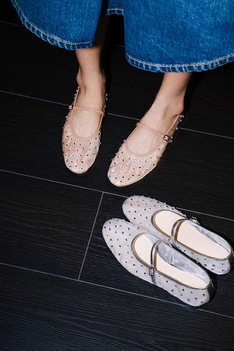 Mesh Ballet Flats With Rhinestone Accents (Breathable, Mary Jane Style, Lightweight & Comfortable For Women)_voghion.com