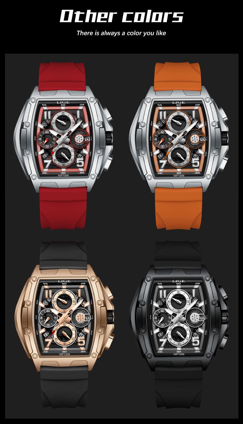 Men's Fashion Quartz Watch With Chronograph, Skeleton Dial, Water Resistant, Stainless Steel Case, Silicone Strap, Casual Business Timepiece_voghion.com