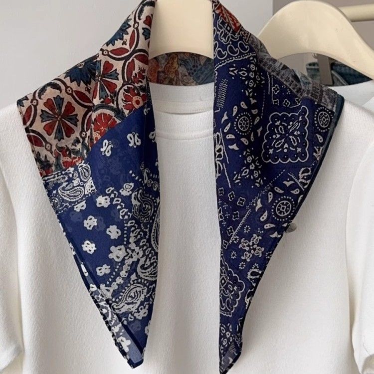 Oil Painting Cotton Linen Headband Small Square For Women Thin Waist Decorative Neck Scarf Sun Protection Head Wrap_voghion.com