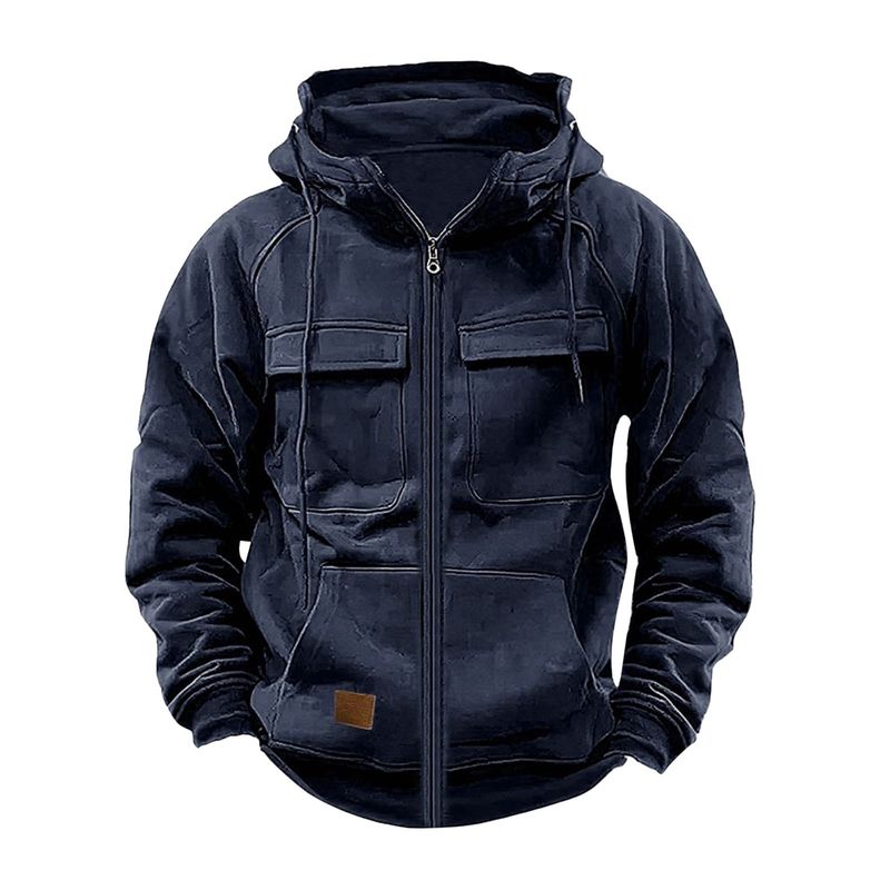 Sudadera tipo cárdigan deportivo informal con capucha y múltiples bolsillos para hombre, estilo europeo y americano, con envío directo de fábrica Forge._voghion.com