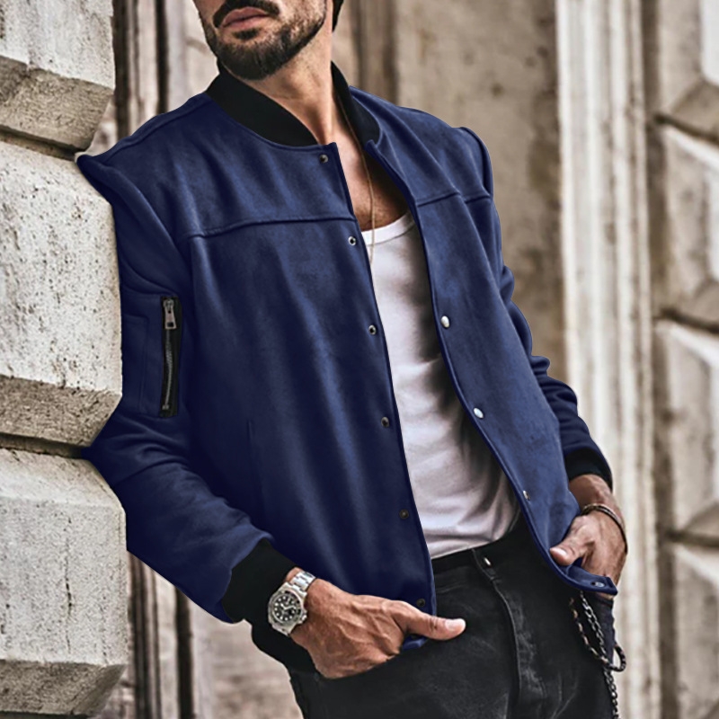 Men's Clothing Autumn and Winter Suede Stand Collar Men's Button Cardigan Jacket Casual Retro Jacket Men_voghion.com
