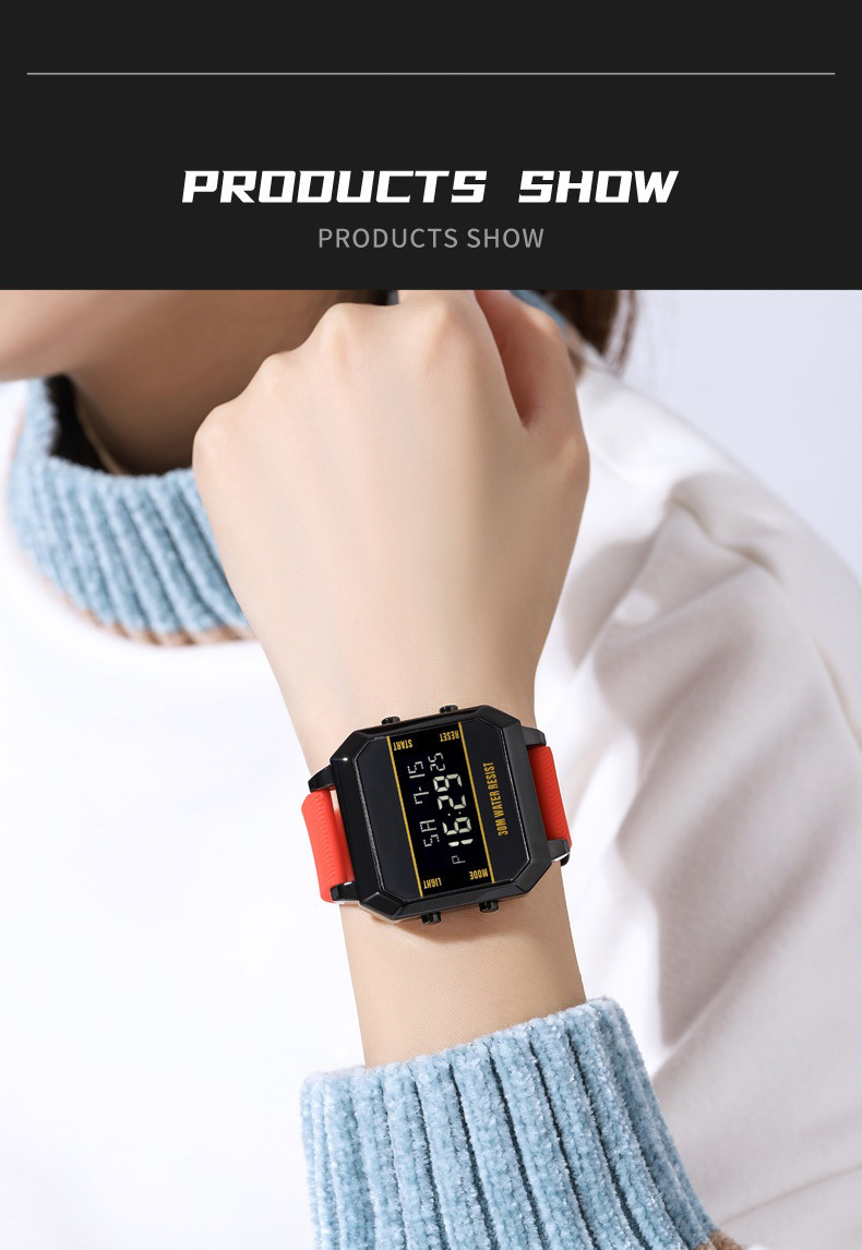 Square Men's Sport Digital Wrist Watch Big Numbers Dial Waterproof LED Electronic Watches with Alarm Date Stopwatch 12/24H_voghion.com
