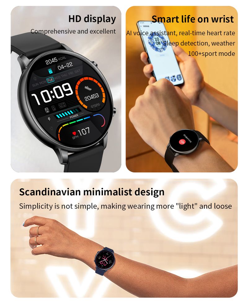 Montre connectée Aolon GTR 1,39 pouce HD, Bluetooth, appels, sport, suivi des calories, étanche, pour hommes_voghion.com