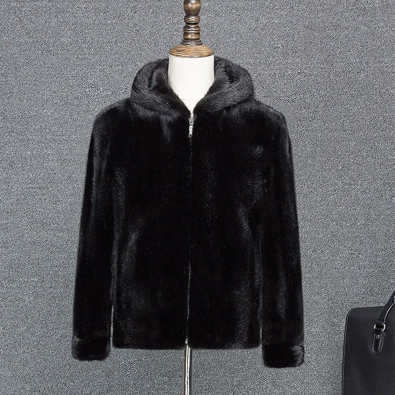 Cappotto in pelliccia di visone di alta qualità da uomo - Giacca in montone con cappuccio spesso per inverni estremi e attività all'aperto di lusso (opzioni con collo alto/cappuccio/revers)_voghion.com