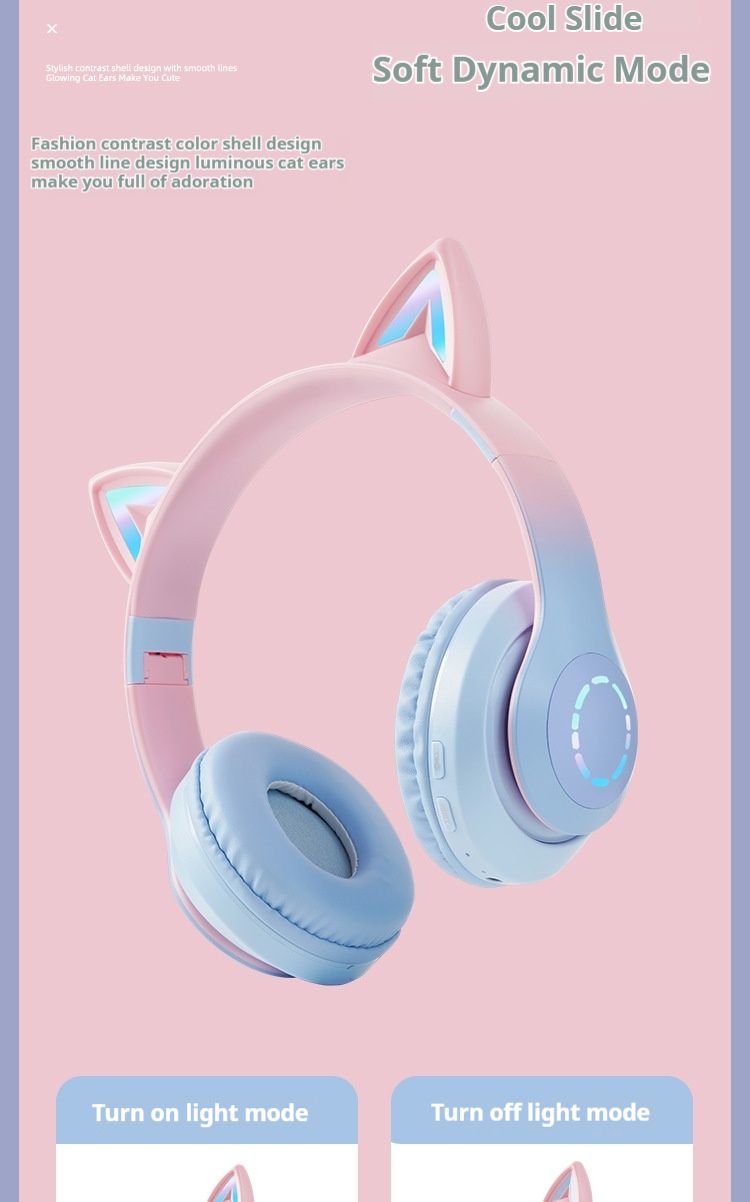Nuovo B39 PRO Cat Ear Glow Game Wireless Gradient Color Headworn Auricolari Bluetooth Auricolari da gioco_voghion.com