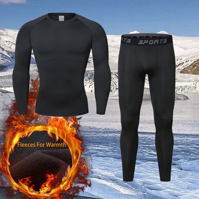 Autumn Winter Fleece-Lined Sportswear Set For Men Outdoor Skiing Running Quick-Dry Tight Fitness Base Layer Thermal_voghion.com