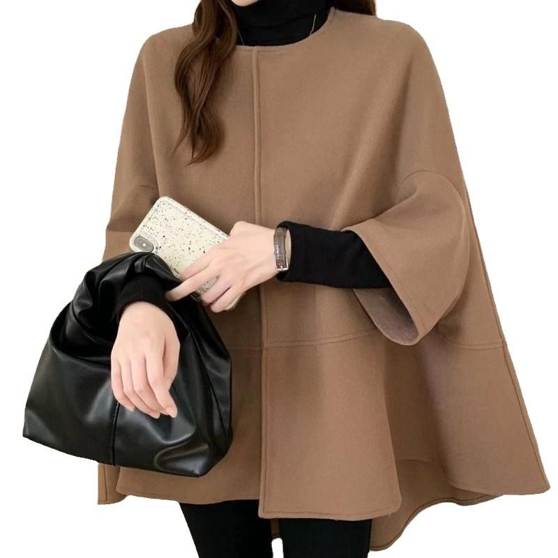 2025 Herbst Winter Neue Damen Cape Mantel Design Mittellange Strickjacke Plaid Wollmantel_voghion.com