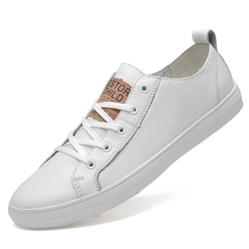 Scarpe da ginnastica basse da uomo, casual, alla moda, in pelle di mucca, con suola morbida, bianche, alla moda_voghion.com