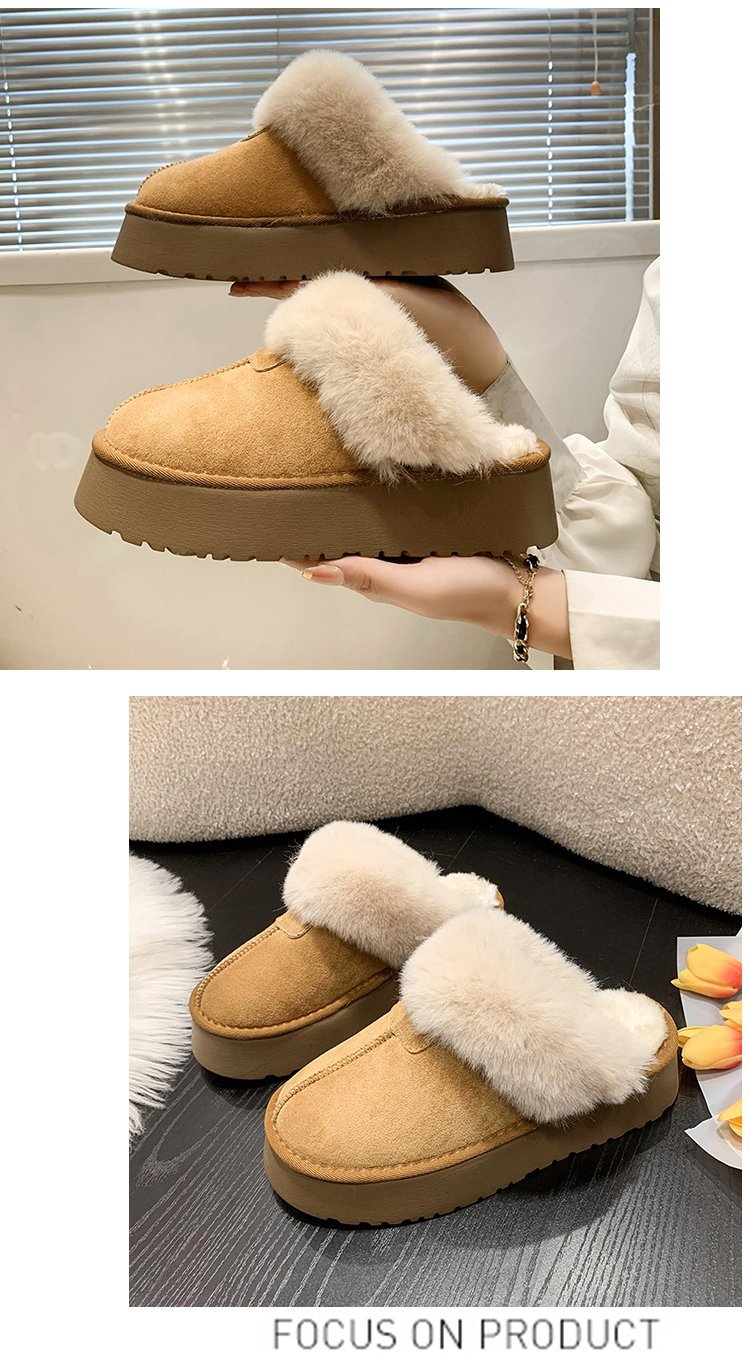 Scarpe da donna in pelliccia con fondo spesso Pantofole foderate in peluche sfocate da donna_voghion.com