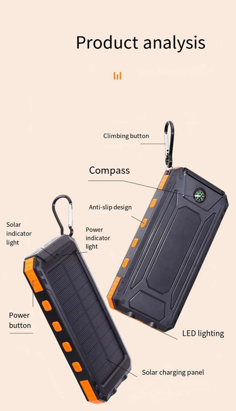 20000 MAh Solar Power Bank Outdoor Portable Large Capacitr External Battery With Flashlight For Camping_voghion.com