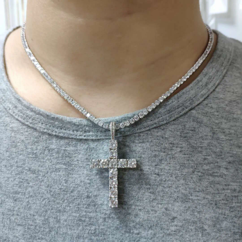 Sjajni dijamantni kamen raspelo križ privjesci ogrlica od nehrđajućeg čelika platinasti pozlaćeni muškarci žene ljubavnik poklon nakit_voghion.com