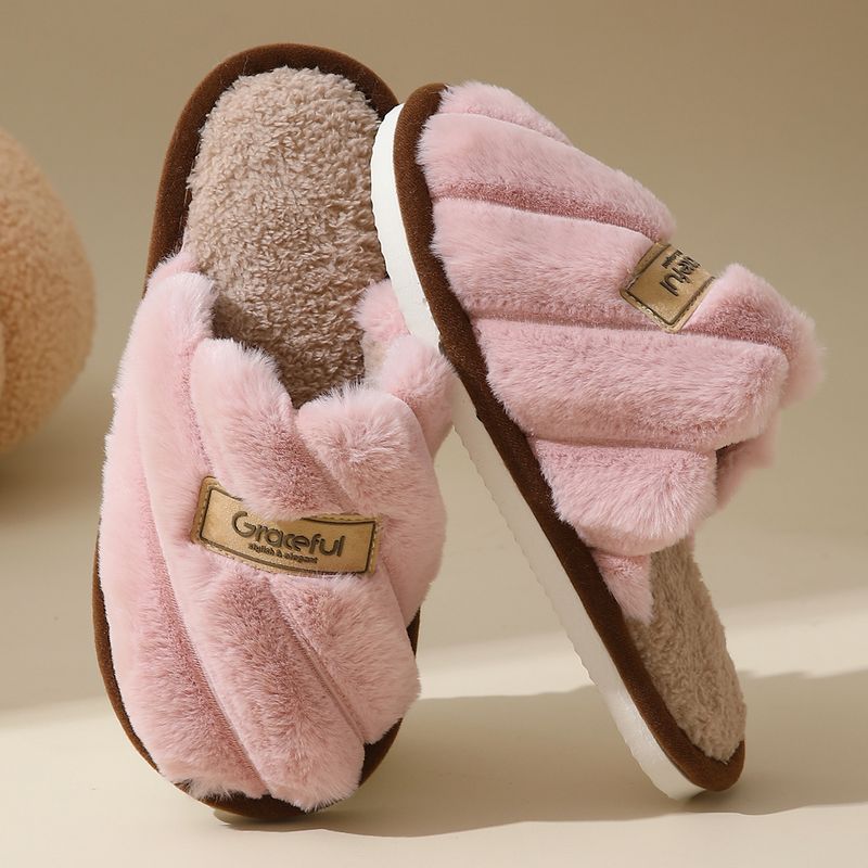 Pelzig für Damen, rutschfeste Hausschuhe für den Herbst und den Außenbereich, dicke Sohle, flauschige Hausschuhe für den Innenbereich, warme Baumwollpantoffeln für den Winter_voghion.com