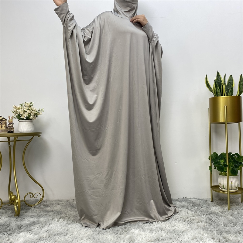 Abito da donna con maniche a pipistrello alla moda, tinta unita, moda casual_voghion.com