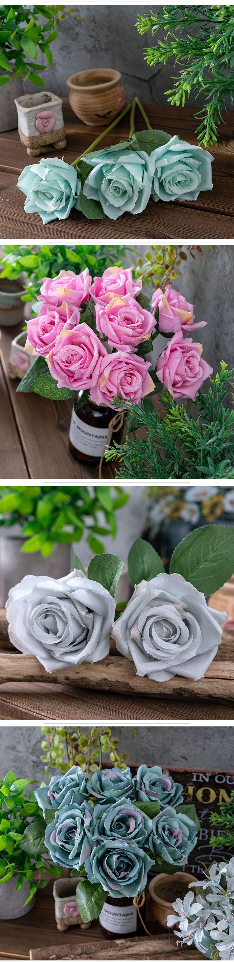 Fabricante de rosas Flor artificial Decoração para casa Buquê de casamento Rosa Parede Flor artificial PJ1052_voghion.com