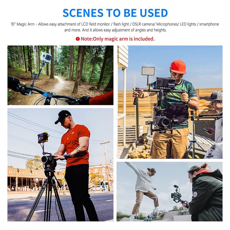 Bras magique à friction de 5,9/9,8 pouces avec deux vis filetées de 1/4 pouce pour flash, lumière LED, microphone, moniteur, super pince_voghion.com