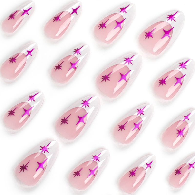 French White Edge Minimalist Sharp Panel Purple Starlight Wearing Nail Press On Nails_voghion.com