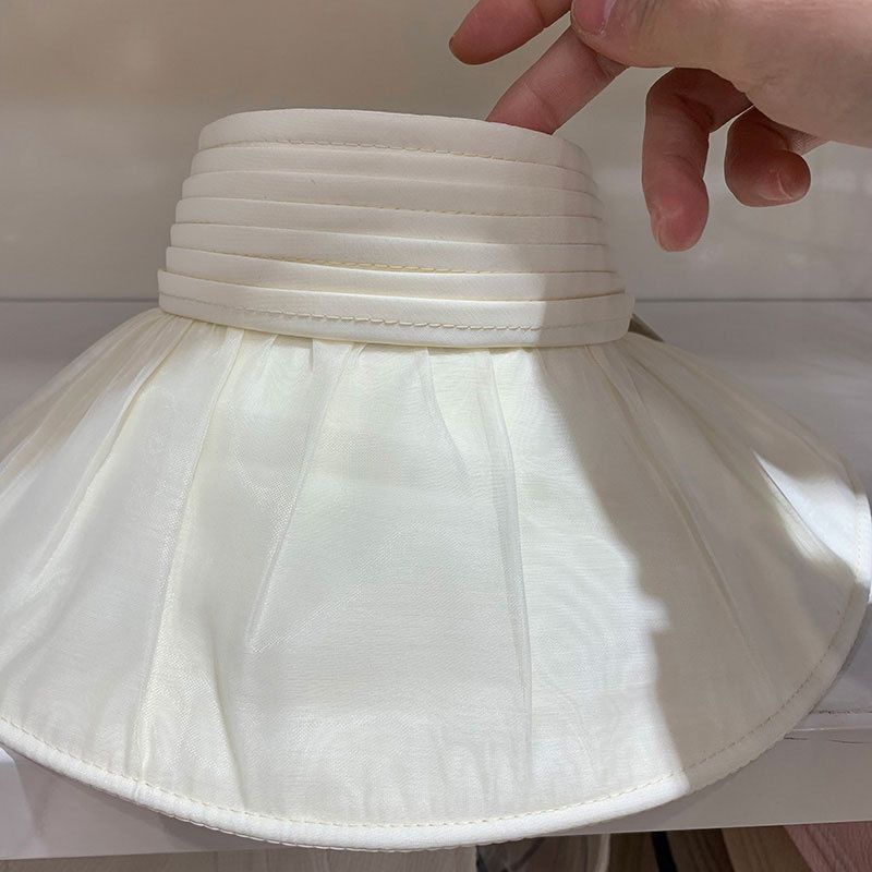 Summer Seersucker Pleated Sun Protection Sun Hat Women's Hat UV Protection Foldable Versatile Elegant Empty Top Sun Hat_voghion.com
