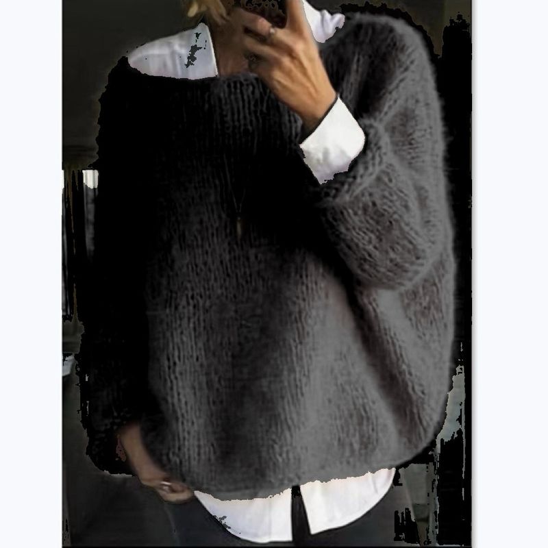 Women's Oversized Knit Sweater – Soft Acrylic Blend Crewneck Pullover (S-XXL, Ice Cream Pastels, Dropped Shoulder, Streetwear Essential)_voghion.com