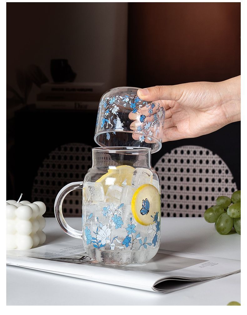 Heat-Resistant Large Capacity Handle Printed Straw Glass High Borosilicate Tea Brewing Pot Fruit Drink Milk Cup_voghion.com
