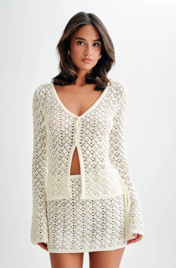 Women's Clothing new knitted shell button cardigan A line skirt suit_voghion.com