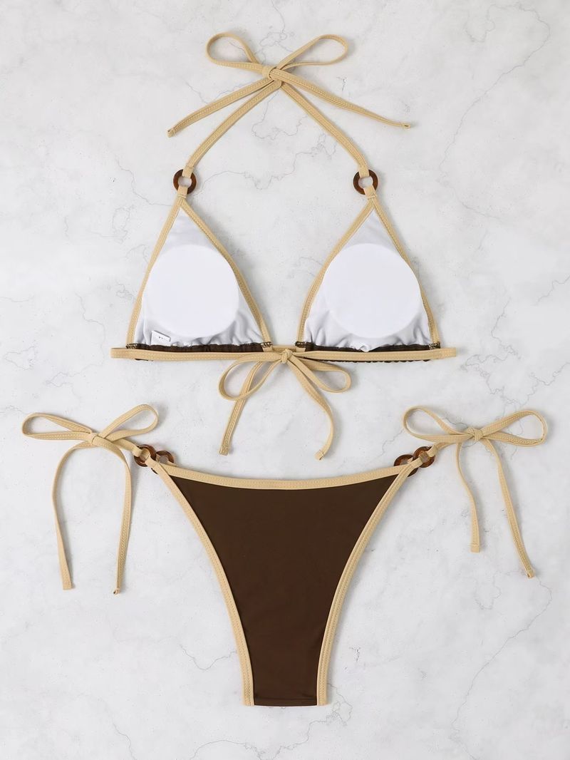 Roupas femininas Cor sólida Dividir Biquíni Suspensórios Senhoras Maiô Fabricantes_voghion.com