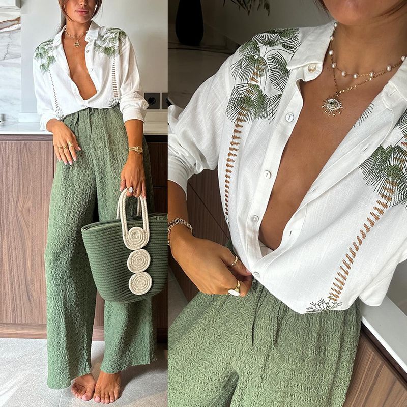 Pantaloni monopetto a maniche lunghe stampati, nuovi, primavera e autunno 2025, INS, casual, larghi, due pezzi._voghion.com