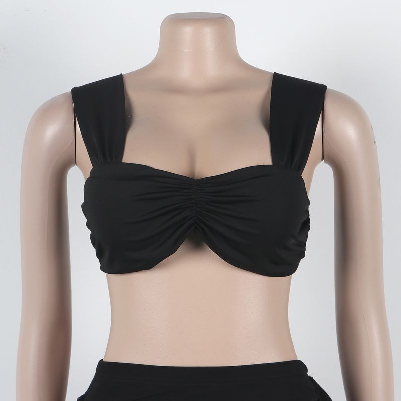 Ensemble deux pièces jupe à volants décontractée pour femme_voghion.com