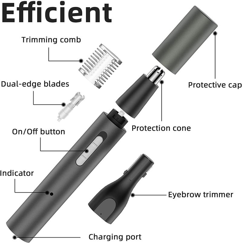 Metal Tube Nose Hair Three-in-One Multi-Functional USB Charging Electric Eyebrow Trimmer_voghion.com