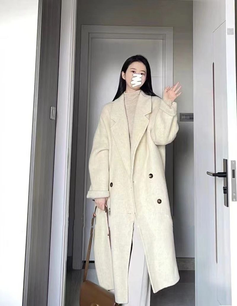 Cappotto da donna di media lunghezza in misto lana con collo in pelliccia sintetica, tessuto in morbida ciniglia, stile casual, maniche corte (rosa, beige, grigio, S-2XL)_voghion.com