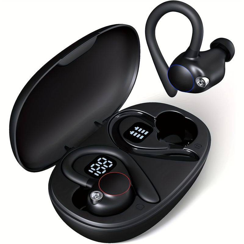 Fones de ouvido sem fio TWS, fones de ouvido esportivos à prova d'água, fone de ouvido estéreo supra-auricular com microfone e ganchos de orelha, fones de ouvido intra-auriculares com_voghion.com