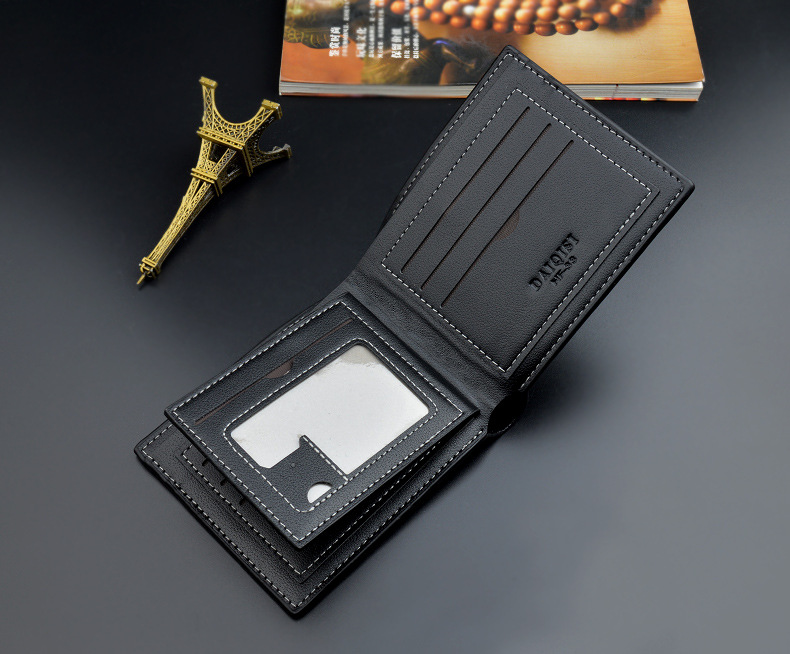 Men's Wallet New Fashion Casual Leather Money Bag Short Youth Emed Plaid Thin Soft Purses Coin Purse Tri-fold Wallet_voghion.com