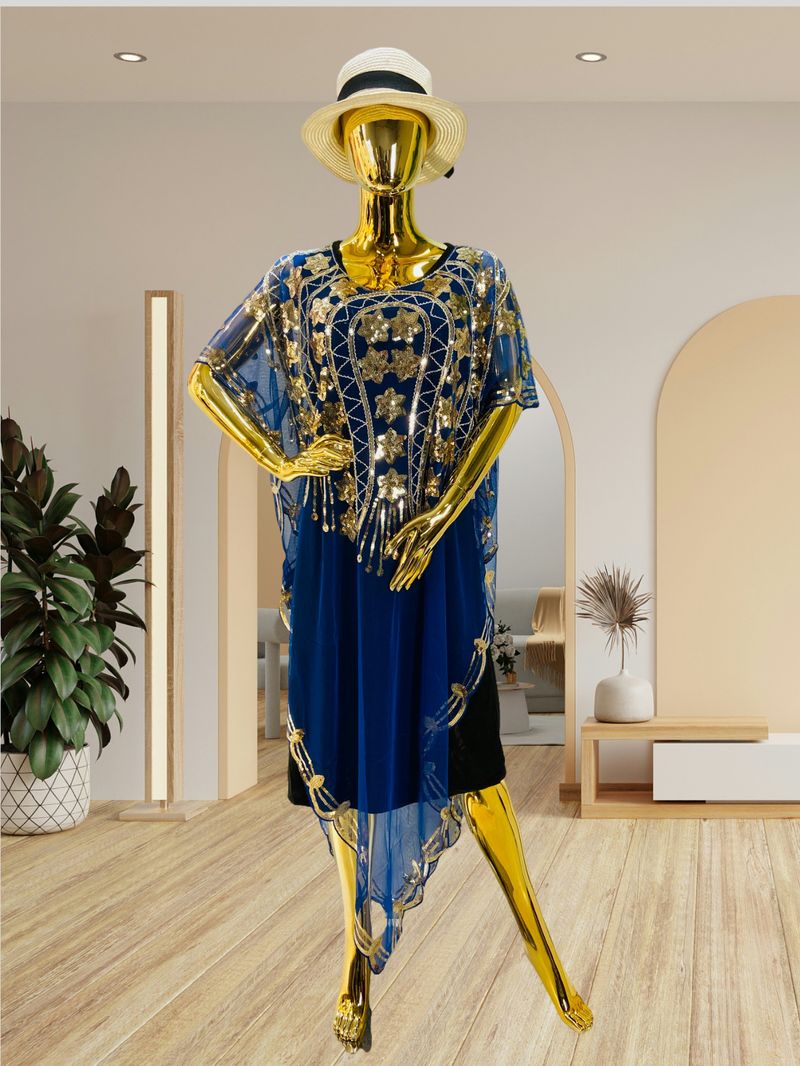 Fashion Thin Wave Breathable Large Size Loose Chiffon Sequin Eye Catching Banquet Dress Shawl_voghion.com